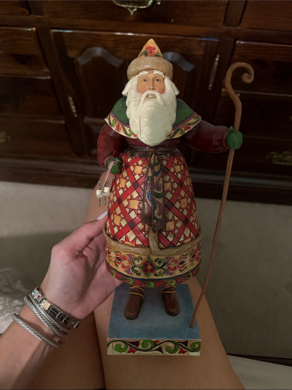 Jim Shore Multicolor Patterned Santa Figurine with Green Accents